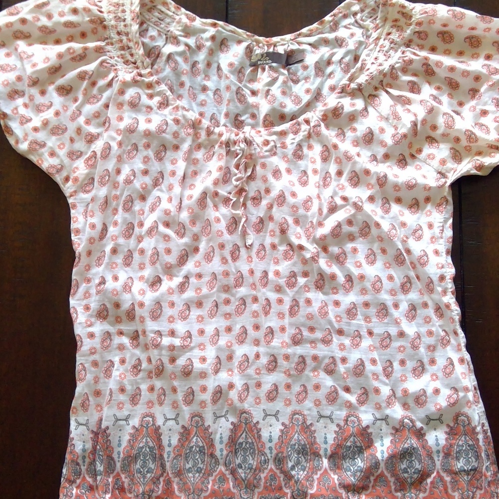 !5 for $20! Prana Orange white Boho Peasant top L